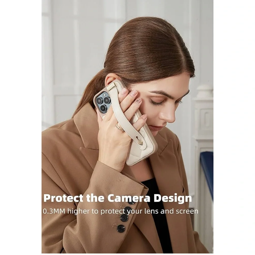 3/$15 ZVE iPhone 12 Pro Max Cover Beige Quilted Stitching With Strap